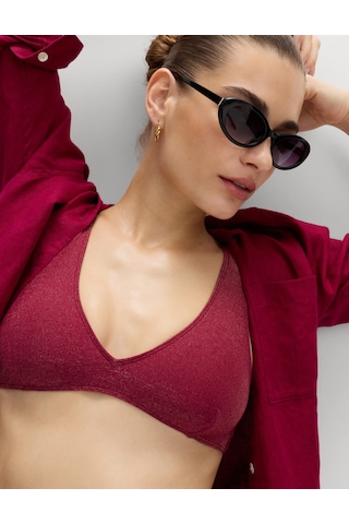 Marks & Spencer Parlak V‑Yaka Bikini Üstü T52000000 Bordo