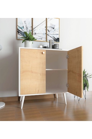 Floradesign Novo Çok Amaçlı Dolap / Kapaklı Raflı Dolap /meşe - Beyaz Meşe - Beyaz