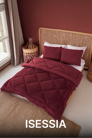 Lüks Wellsoft Çift Taraflı Yumuşak 4 Mevsim Yorgan Seti Yorgan Uyku Seti Çeyiz 195 X 215cm Bordo