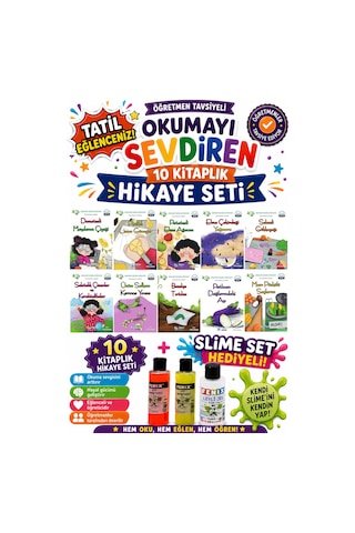 2.sınıf Öğretmen Tavsiyeli Okumayı Sevdiren 32 Sayfa 10 Kitaplık Hikaye Seti-8 Slime Set Hediyeli