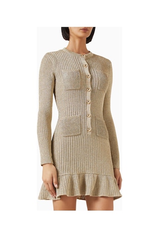 Self-portrait Self - Portrait Lurex Knit Mini Elbise, Altın Işıltılı Şık Gece Elbisesi Gold