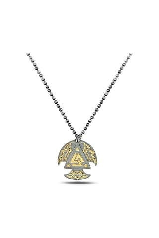 Antik Germen Valknut Erkek Gümüş Kolye Gold - Gümüş