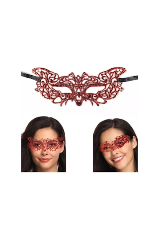 Kırmızı Dantel Masquerade Maskesi 9 No Çok Renkli