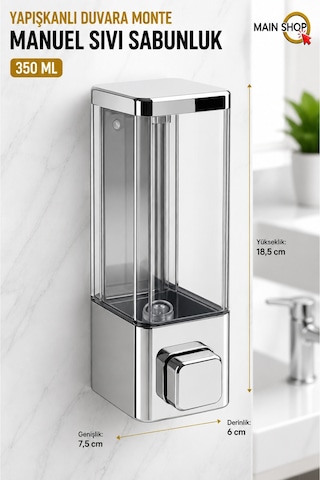 Mainshop 1 Adet Yapışkanlı Duvara Monte Banyo Ve Mutfak Manuel Sıvı Sabunluk 350 Ml Doldurulabilir M-53 Gri