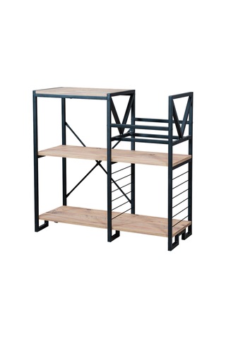 Çok Amaçlı Ahşap Metal Raflı Plaklık Stand Kitaplık, Çiçeklik Ve Dekoratif Raf Ünitesi 90x90x40 Cm Siyah