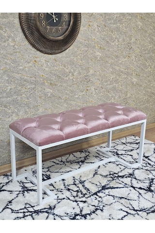 Zafir Beyaz Boyalı - L - Ayaklı 100 Cm X 38 Cm Oturak - Bench - Makyaj Taburesi - Makyaj Oturak Pembe