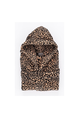 Soley Panthera %100 Pamuk Kadın / Erkek Bornoz Unisex Leopar Baskılı - Kahve Biyeli