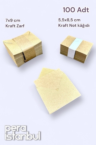 100 Adet Mini Zarf 70mmx90mm Kraft Zarf Hediye Doğum Günü Dilekleri Zarfı Kraft Not Kartlı