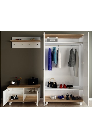 AE-1075 Poli Vestiyer Takımı 2 Kapaklı Beyaz Askılıklı