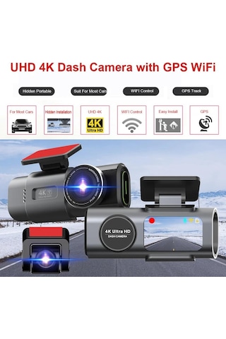 Yeni Çift Lens 4k Sürüş Kaydedici Mini Kamera Gps Wifi 1080p Arka Görüş Kamerası İle 24 Saat Park Etme Gece Görüş Kara Kutu Araç İçi Kayıt 64 Gb