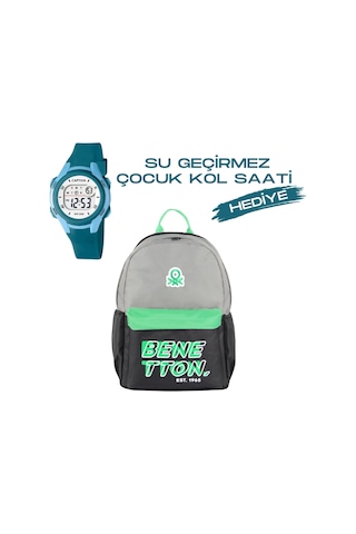 Çocuk Kol Saati Hediyeli Benetton Büyük Kapasiteli Çocuk Okul Çantası B.nt.03841