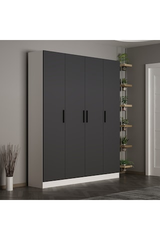 Minar Kale 210 Cm 4 Kapaklı 2b Raf Portmanto Beyaz Antrasit