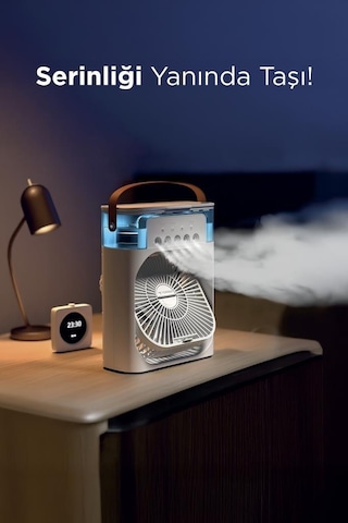 Toria F-17 Mavi Mini Taşınabilir Masaüstü Hava Nemlendirici Fan Vantilatör