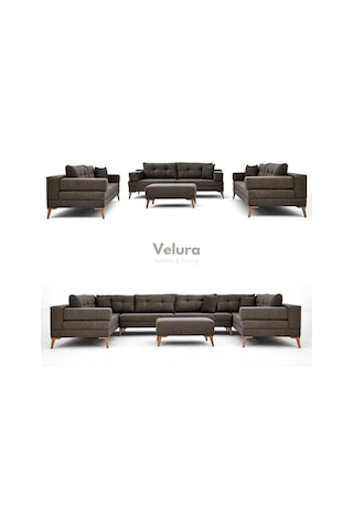 Zeri Modüler Yataklı 3 Adet Üçlü Kanepe & 3'lü Koltuk 3+3+3 - Kahve - 157 Kahve