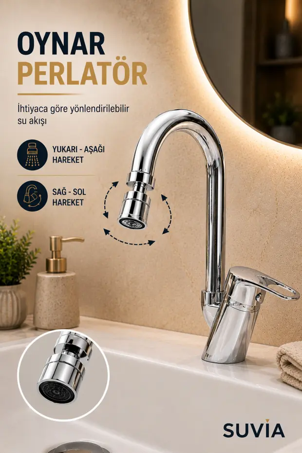 Lavabo Bataryası 360 Döner Oynar Perlatör Pirinç Gövde Krom