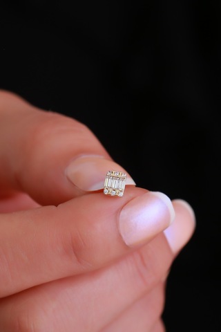 14 Ayar Altın Sıralı Baget Tragus Piercing Sarı