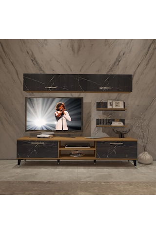 Decoraktiv Eko 5 Mdf Dvd Silver Tv Ünitesi Tv Sehpası Pera - Siyah Mermer