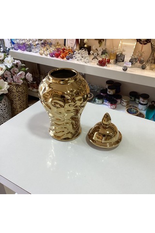 Dekoratif Seramik Gold Renk Küp 27 Cm