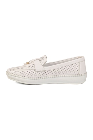 Voyager Beyaz Hakiki Deri Anatomik Rahat Tabanlı Kadın Casual Ayakkabı Loafer Z093