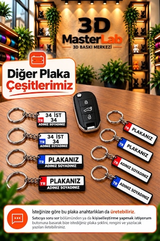 Kişiye Özel Plaka Anahtarlık Tüm Renkler / Plakalık Anahtarlık / Uzun Plaka