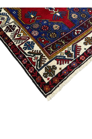 El Dokuma Sıfır Yahyalı Halısı 90x160 Kırmızı Lacivert Kök Boya Yün Halı