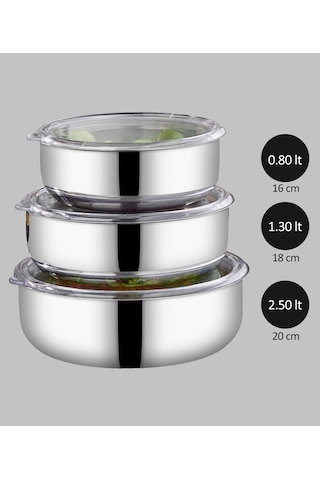 Steel&More 3 Lü Çelik Saklama Kabı 6 Parça Gri