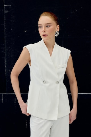 Sateen Anna Çizgili Yelek - Ekru-137103 Ekru