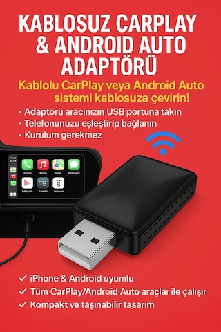Zenvia Kablosuz Carplay & Android Auto Adaptörü - Apple Ve Android Cihazlar İçin Evrensel Wireless Carplay Çevirici