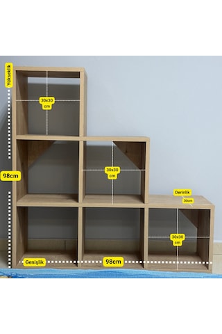Mukotoys Basamak Raf Kitaplık Mdf 98x98 Meşe