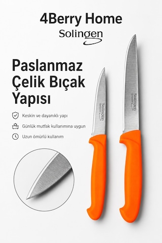 Solingen 2 Li Paslanmaz Çelik Mutfak Bıçağı Seti Et, Meyve Ve Sebze Bıçağı Turuncu