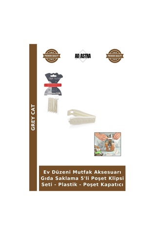 Ev Düzeni Mutfak Aksesuarı Gıda Saklama 5'li Poşet Klipsi Seti - Plastik - Poşet Kapatıcı Çok Renkli