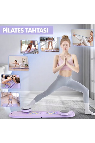 Missidea Çok Fonksiyonlu Mor Pilates Ve Fitness Tahtası Direnç Bantlı Karın, Kol, Sırt Ve Core Egzersiz Aleti