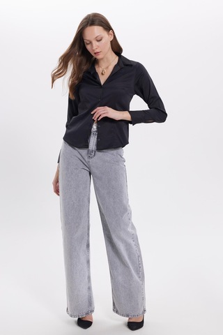 Tudors Kadın Slim Fit Dar Kesim Klasik Yaka Uzun Kollu Siyah Gömlek-40350 Siyah