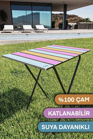 Bino Yükseklik Ayarlı Ahşap Katlanır Bahçe Kamp Masası Çok Renkli