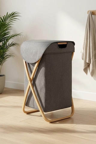 Digithome Bambu Çapraz Ayaklı Banyo Kirli Çamaşır Sepeti Banyo Düzenleyici Sepet Kahverengi