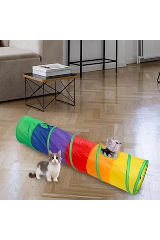 Tineke Düz Kedi Tüneli Katlanır Gökkuşağı Uzun Düz Kedi Köpek Oyun Tüneli Evcil Hayvan Oyun Tüneli