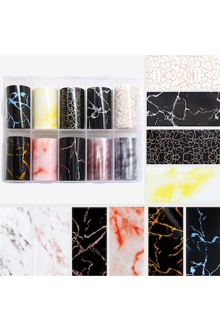 10lu Tırnak Süsleme Folyosu Granit Mermer Dizayn Nail Art Transfer Folyo