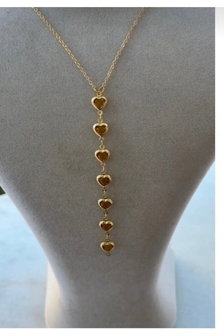 Kadın Gold Renk Zirkon Taşlı Kalpli Y Model Kolye 45 Cm Sarı