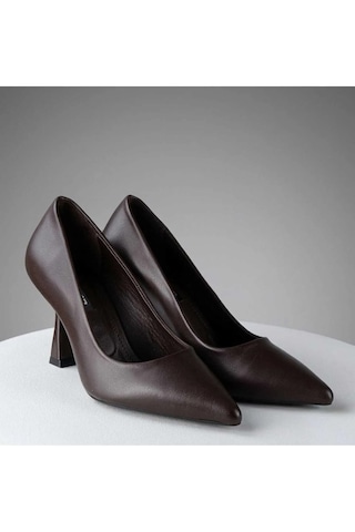 Gencer Leather Hakiki Deri Stiletto Ayakkabı Kahverengi Kahverengi
