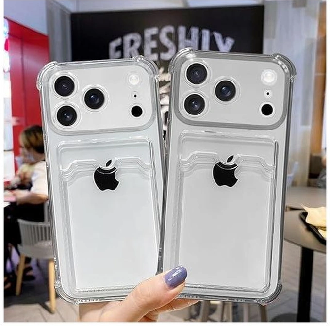 Apple Uyumlu iPhone 17 Pro Max Kılıf Kartlık Bölmeli Arkası Şeffaf Soft Dayanıklı Kılıf Kapak Şeffaf