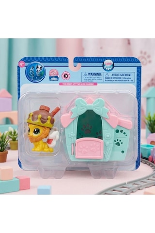 4 Parça Pet Shop Minişler Sevimli Klübeli Işıklı Toplu Prens Aslan Kostümlü Figür Oyuncak