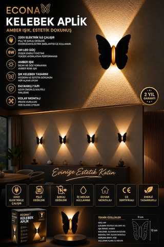 Modern Led,kelebek Aplik - Modern Duvar Lambası Dekoratif Led Aydınlatma Modern Duvar Aplik,şık Duvar Aydınlatması Sarı