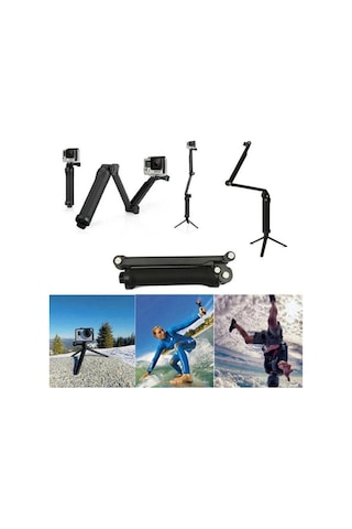 Katlanabilir 3 Way Çok Yönlü Aksiyon Kamera Gopro İle Uyumlu Tripod Monopod Siyah