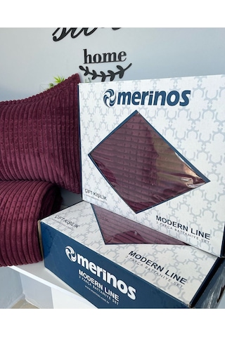 Nerahome Merinos Modern Line 3 Parça Battaniye Seti Bordo