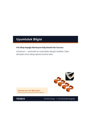 Trobus 4'lü Sibop Kapağı Alüminyum Kalp Desenli Set Turuncu