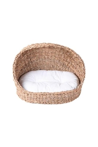 Oval Gölgelikli Hasır Kedi Ve Köpek Yatağı, 46x35 Cm Dekoratif Örme Sepet, Mağara Tipi Yarım Kapalı Kedi Evi, Y