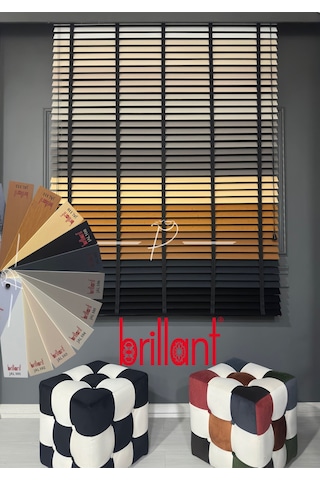 Brillant Jaluzi Perde 50 MM Düz Damarsız Yüzey Ahşap Görünümlü Çok Renkli