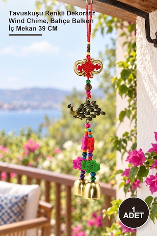 1 Adet Rüzgar Çanı Tavuskuşu Renkli Dekoratif Wind Chime, Bahçe Balkon İç Mekan 39 Cm