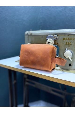 Özdemirler Deri Hakiki Crazy Deri Kiremit Unisex Seyahat Çantası, Dopp Kitt,traşlık,el Çantası Kiremit
