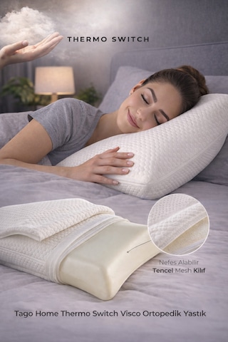 Tago Home Thermo Switch Visco Ortopedik Yastık 60x40x15 Cm Beyaz
